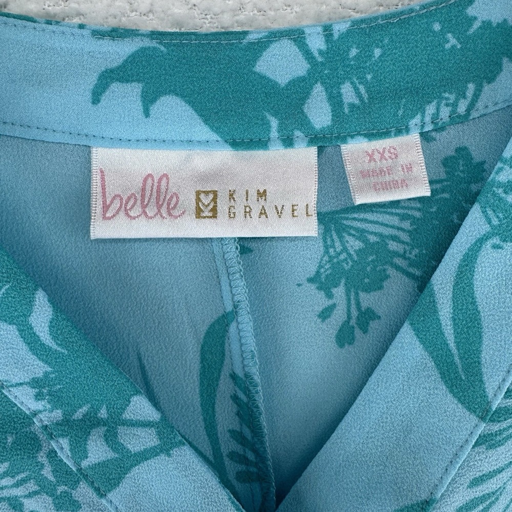 Belle by Kim Gravel Effortless Chic Summer Bloom Blouse Top XXS Blue Atlantis - Picture 5 of 10